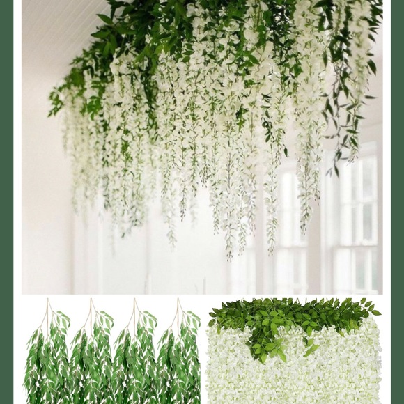12 Ivory Wisteria Garlands & 4 Italian Ruscus Willow Greenery Wedding Arch - Picture 1 of 5